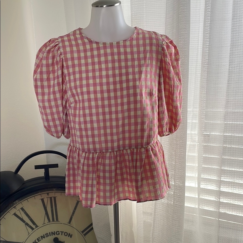 Nanette Lepore Women’s Pink Checkered Top Size Small Cottage-core Minimalist